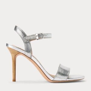 NWT Lauren Ralph Lauren Gwen Metallic Lizard Embossed Nappa Leather Sandals